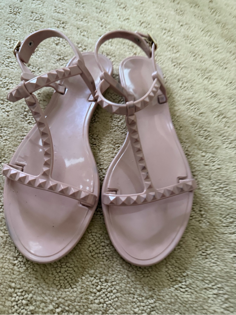 Saks Fifth Avenue Women's Stud-Trim T-Strap Sandals in Beige Rubber